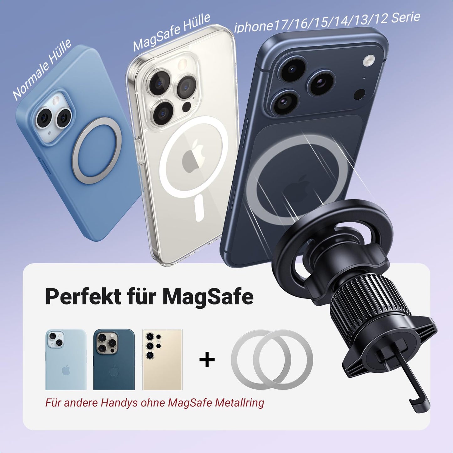 UGREEN Handyhalterung Auto für MagSafe mit 20*N52 Starker Magnet, MagSafe Autohalterung Stabil Lüftung KFZ Handyhalterung Kompatibel mit iPhone 17 16 15 14 13 12 Pro Max, MagSafe Hülle