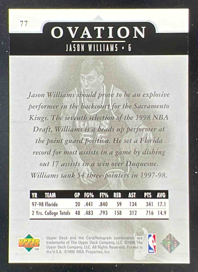 1998-99 Upper Deck Ovation #77 Jason Williams RC