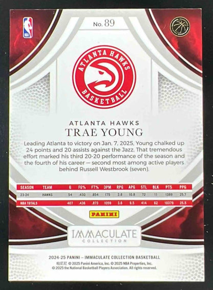 2024-25 Panini Immaculate Collection Action Blue #89 Trae Young /25