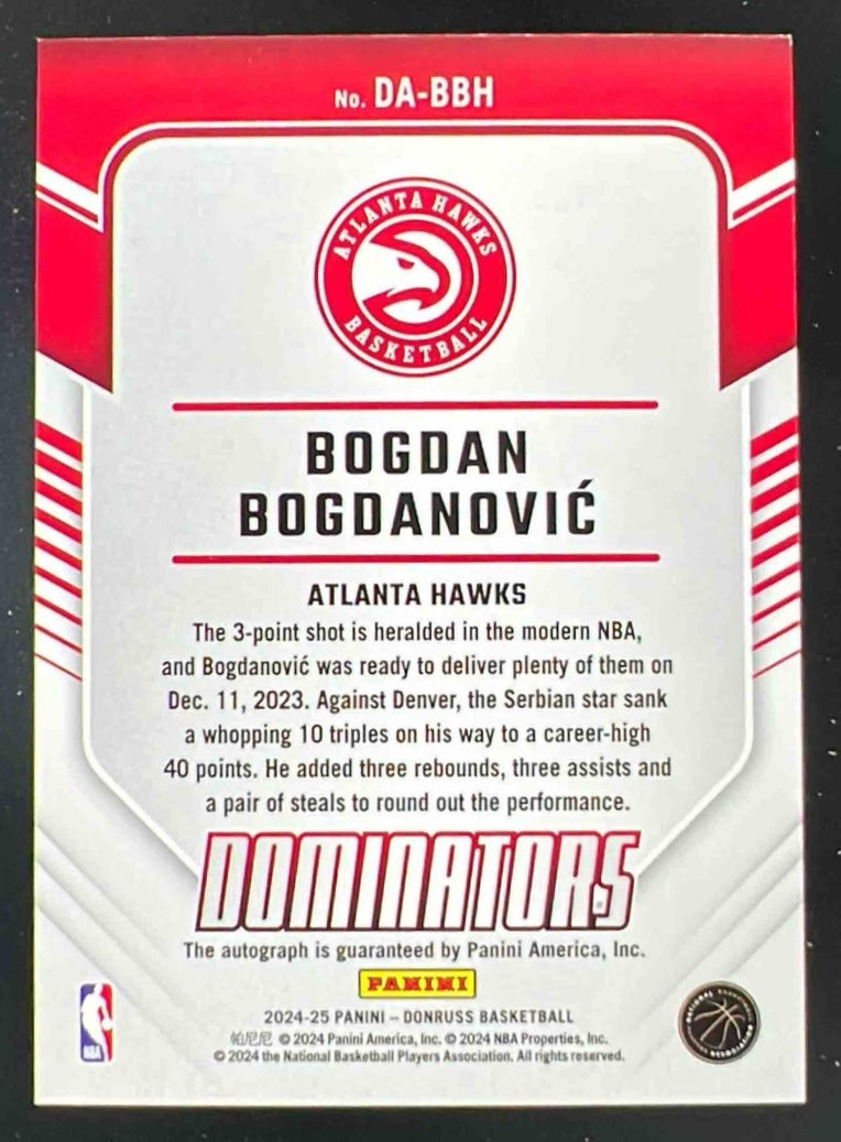 2024-25 Donruss Dominators Autographs Gold #DA-BBH Bogdan Bogdanovic Auto /10