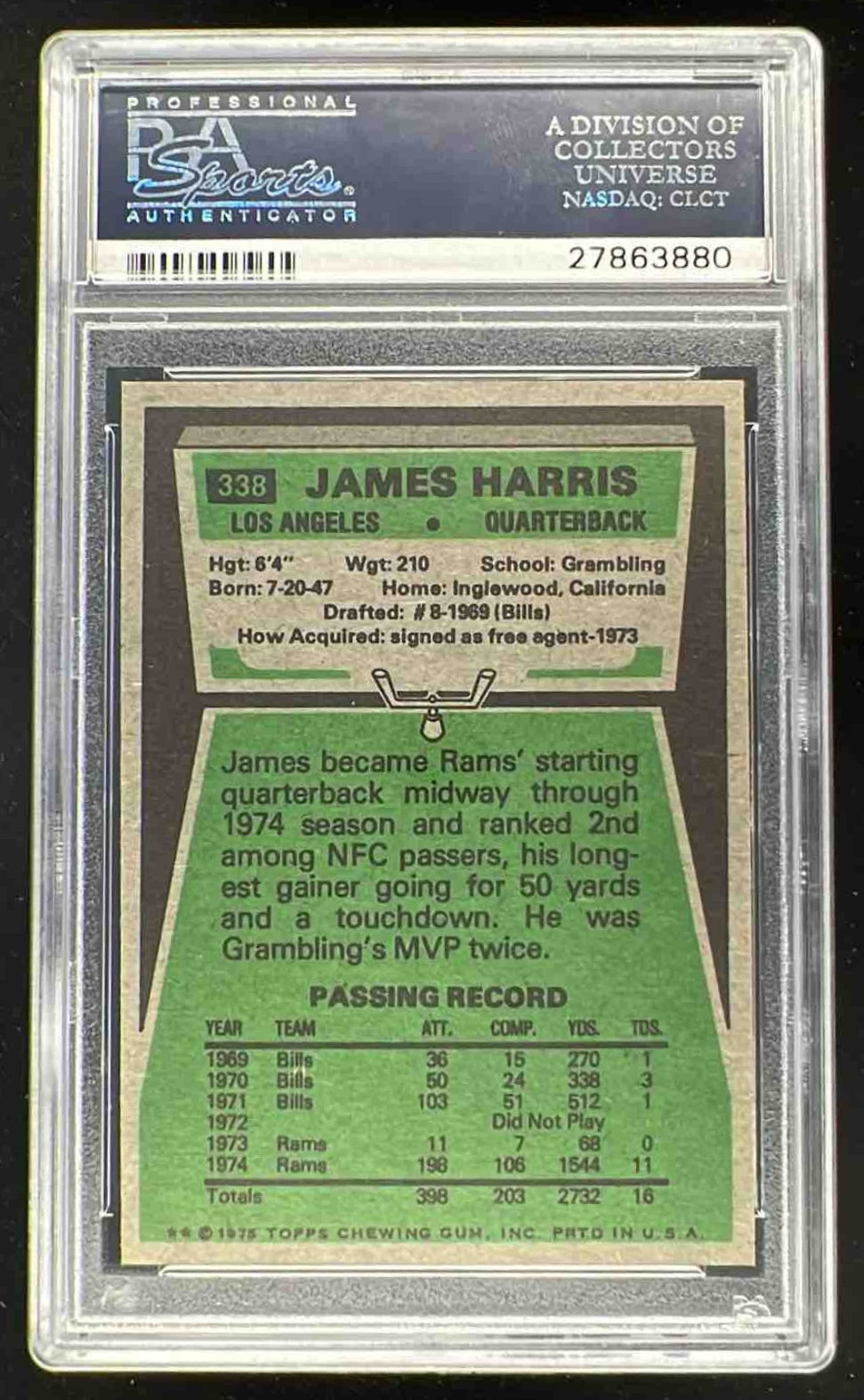 1975 Topps #338 James Harris RC PSA 10