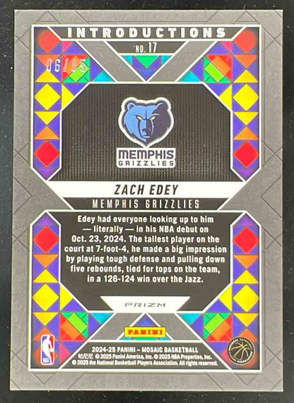 2024-25 Panini Mosaic Introductions Fast Break Blue Mosaic #17 Zach Edey RC /85