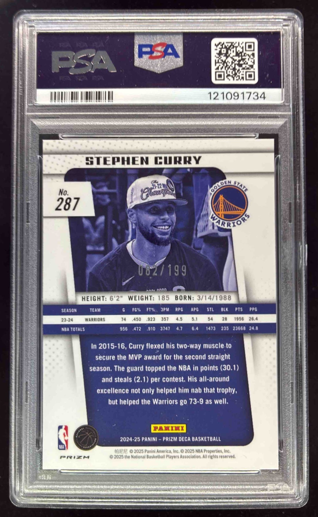 2024-25 Panini Prizm Deca Red Prizms #287 Stephen Curry /199 PSA 9