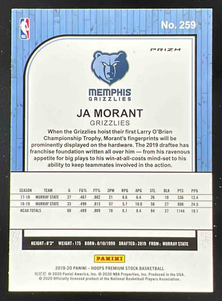 2019-20 Panini Hoops Premium Stock Prizms Flash #259 Ja Morant RC