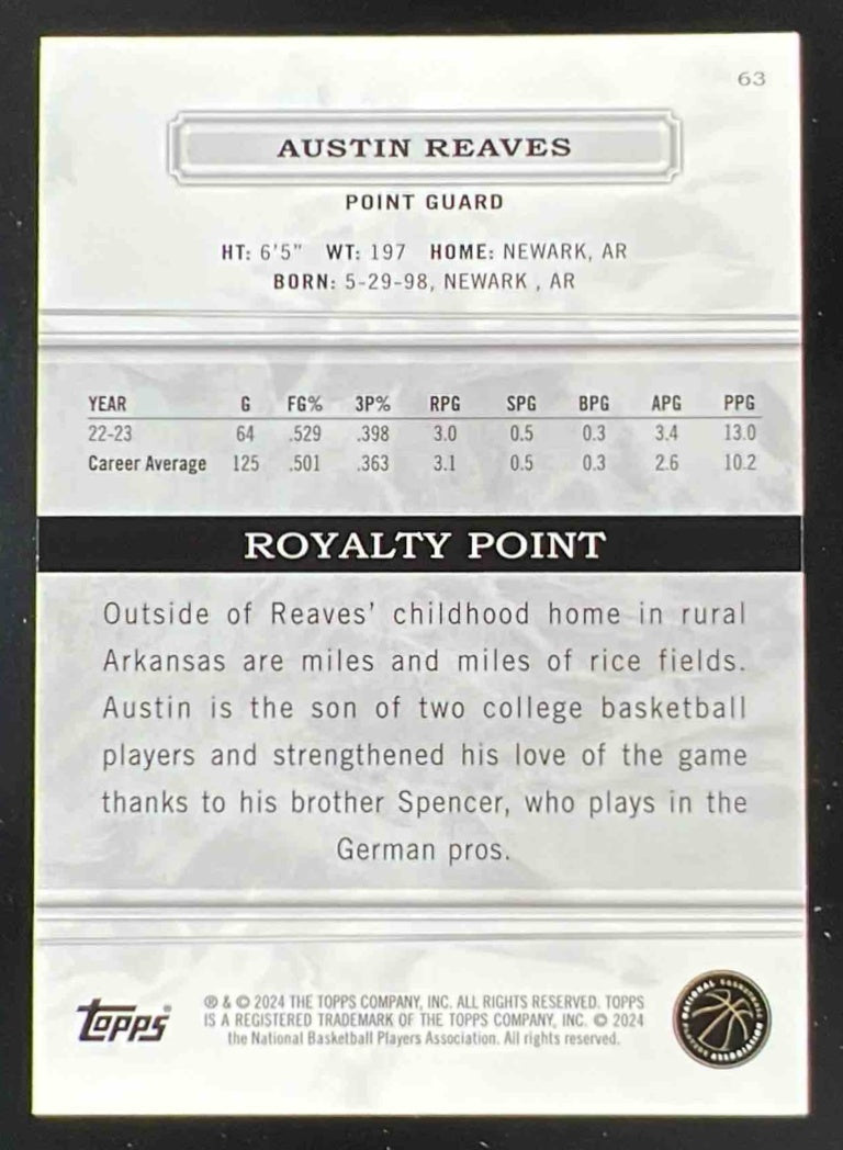 2023-24 Topps Royalty Collection Blue #63 Austin Reaves /25