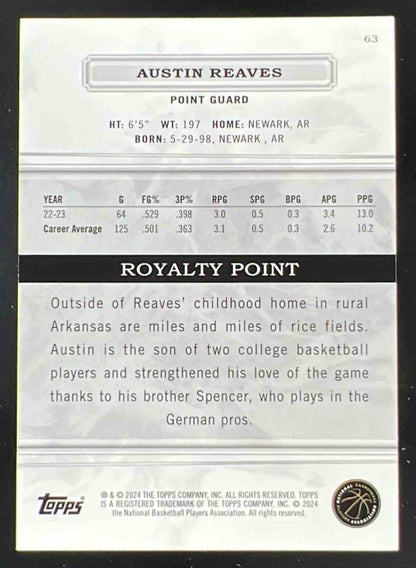 2023-24 Topps Royalty Collection Blue #63 Austin Reaves /25