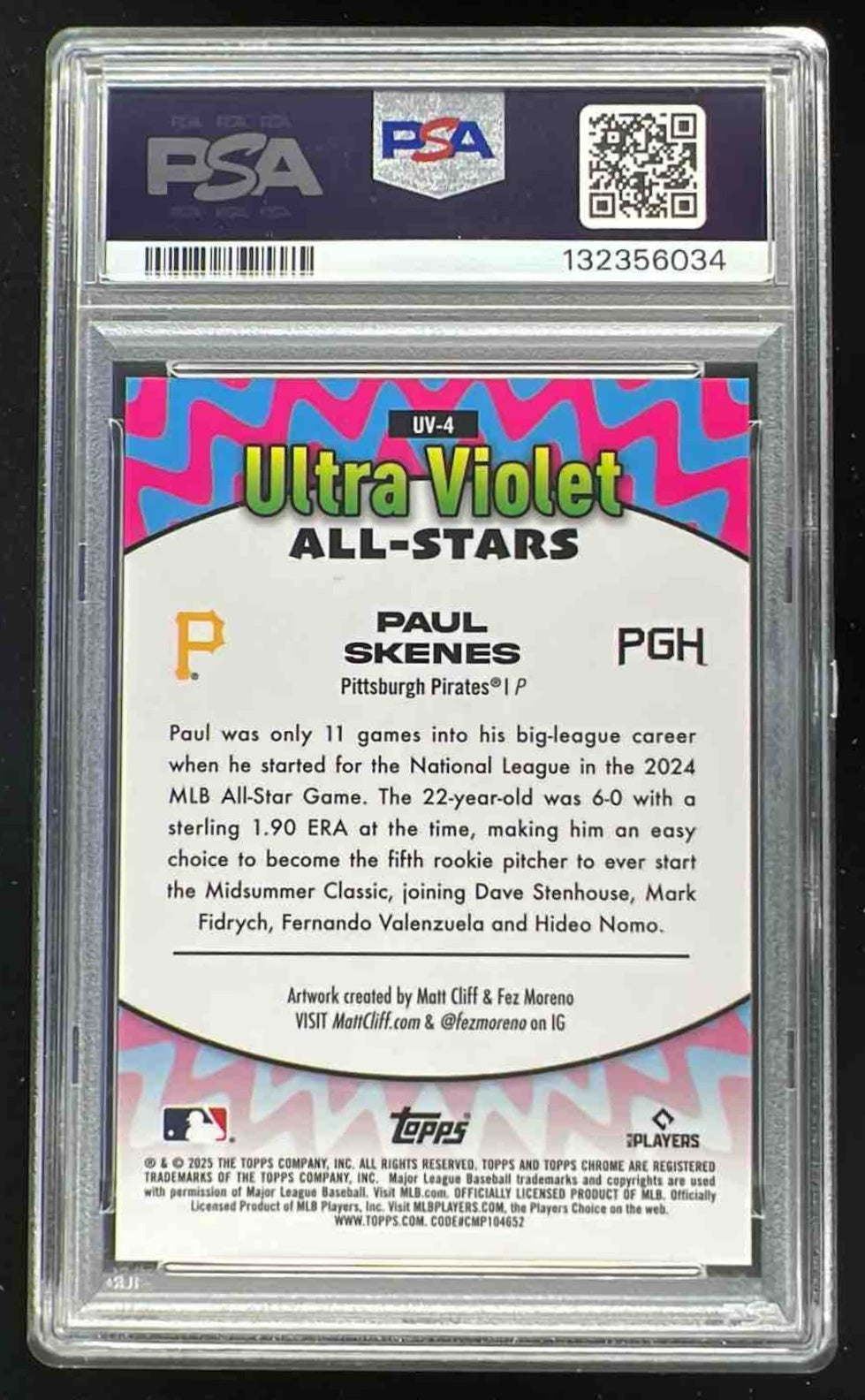 2025 Topps Chrome Ultraviolet All-Stars Orange #UV-4 Paul Skenes /25 PSA 8
