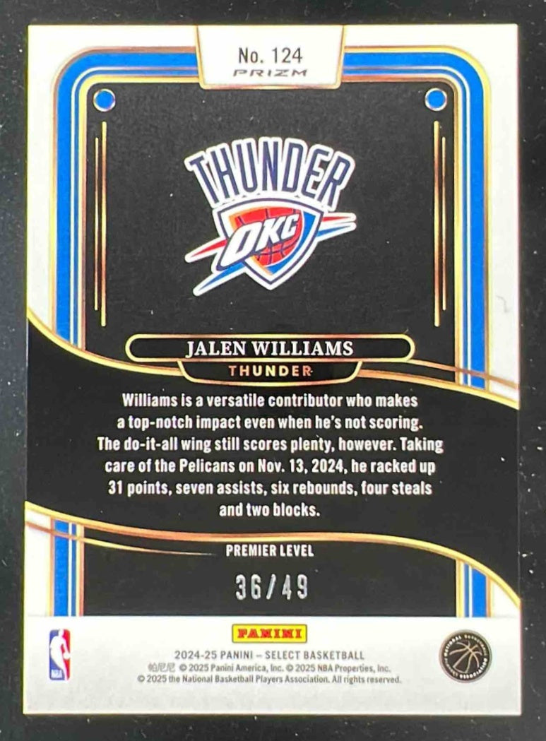 2024-25 Panini Select Premier Bronze Checker Prizm #124 Jalen Williams /49