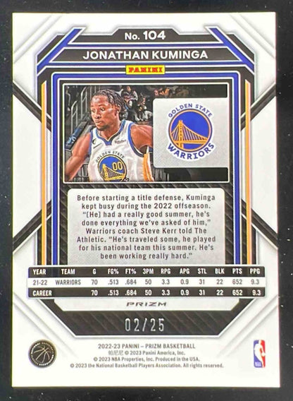 2022-23 Panini Prizm Prizms Green Pulsar #104 Jonathan Kuminga /25