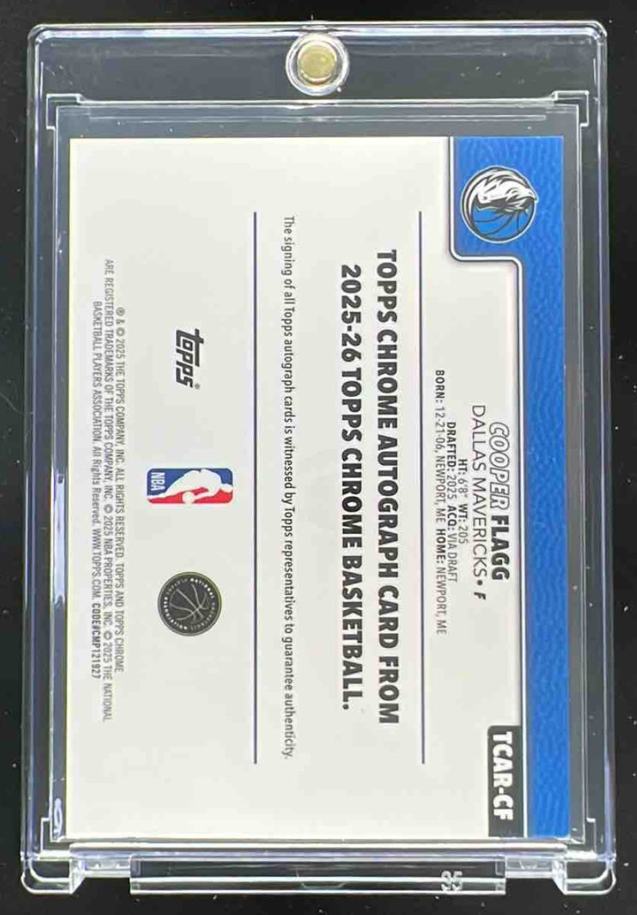 2025-26 Topps Chrome Rookie Autograph #TCAR-CF Cooper Flagg RC Auto