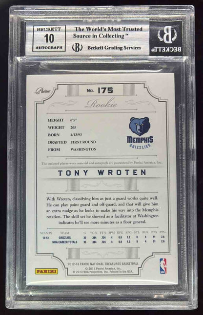 2012-13 Panini National Treasures #175 Tony Wroten RC Auto /99 BGS 9