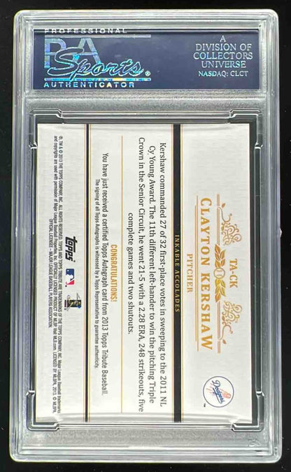 2013 Topps Tribute Autographs Blue #TA-CK Clayton Kershaw Auto /50 PSA 10