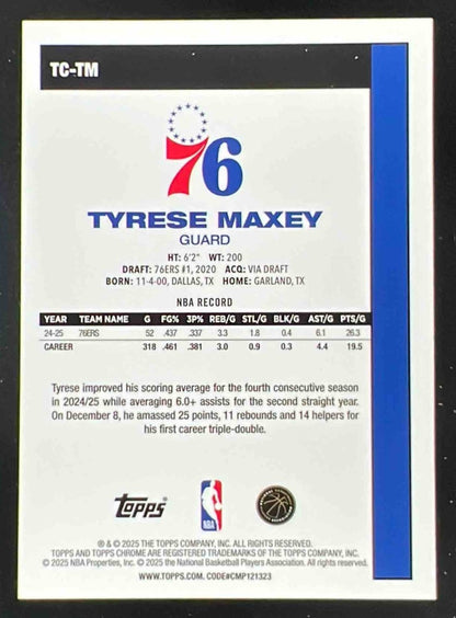 2025-26 Topps 1980-81 Topps Chrome Blue Mojo Refractor #TC-TM Tyrese Maxey /150