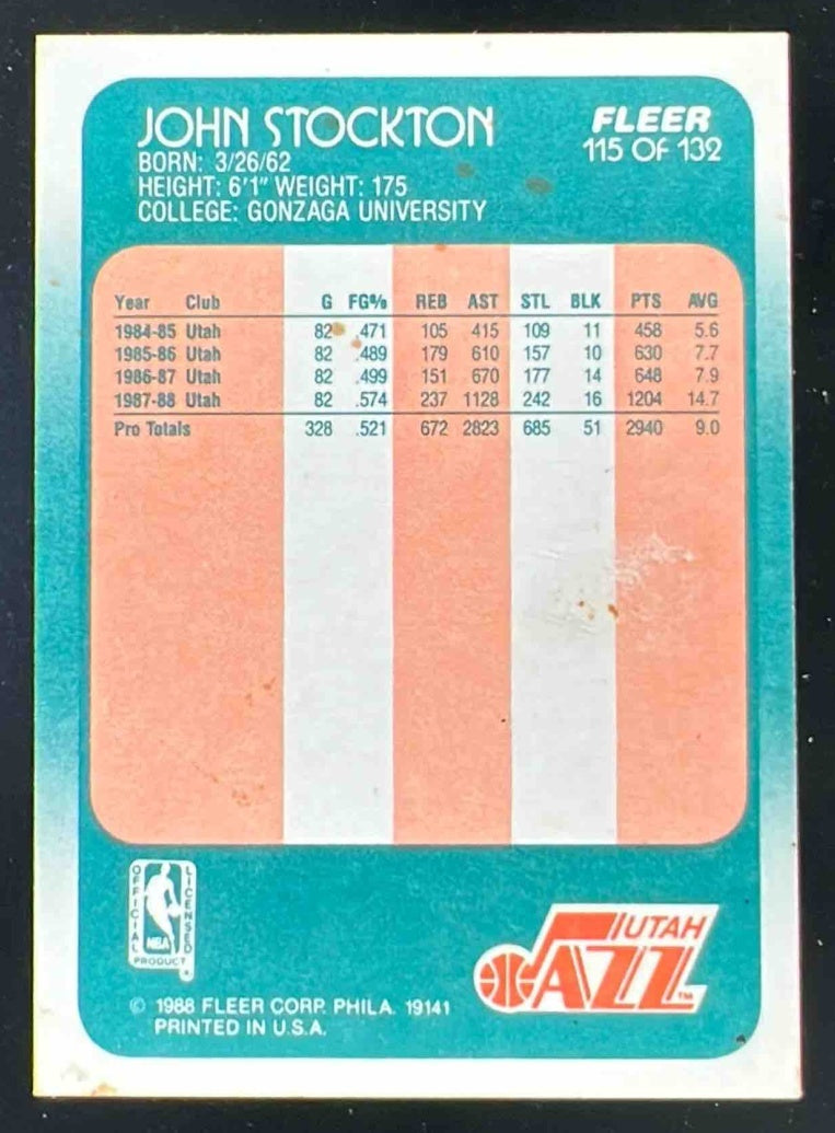 1988-89 Fleer #115 John Stockton RC