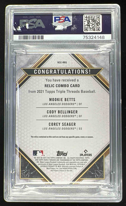 2021 Topps Triple Relic Ruby Corey Seager Mookie Betts Cody Bellinger 1/1 PSA 6