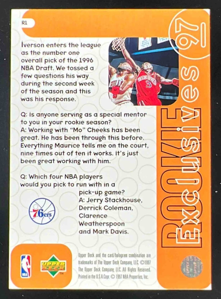 1996-97 Upper Deck Rookie Exclusives #R1 Allen Iverson RC