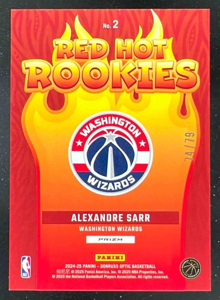 2024-25 Donruss Optic Red Hot Rookies Pink Velocity #2 Alexandre Sarr RC /79