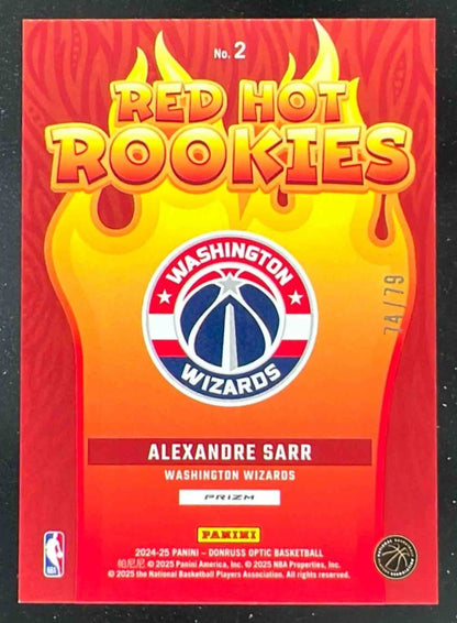 2024-25 Donruss Optic Red Hot Rookies Pink Velocity #2 Alexandre Sarr RC /79