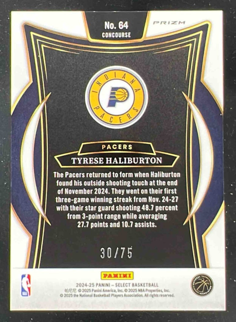 2024-25 Panini Select Concourse White Disco Prizm #64 Tyrese Haliburton /75