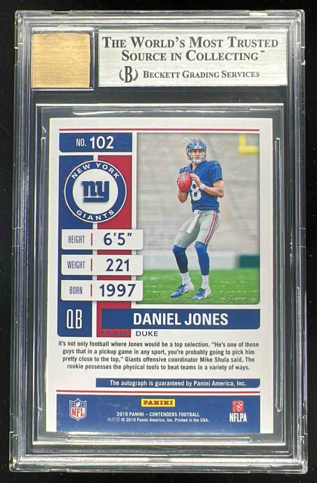 2019 Panini Contenders Championship Ticket #102 Daniel Jones RC Auto /15 BGS 9