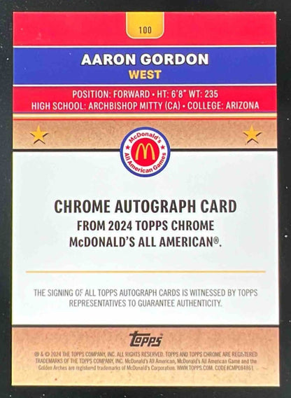 2024 Topps Chrome McDonald's All-American Refractor #100 Aaron Gordon Auto