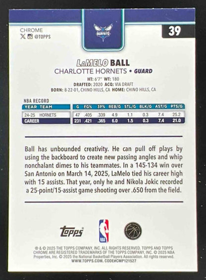 2025-26 Topps Chrome Green Wave Refractor #39 LaMelo Ball /99