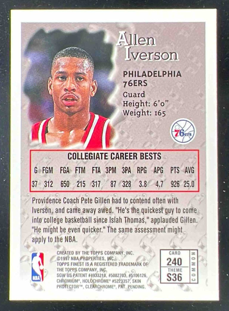 1996-97 Topps Finest Bronze #240 Allen Iverson