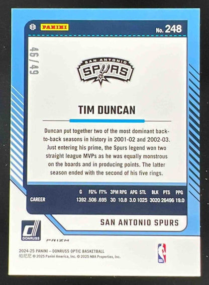 2024-25 Panini Donruss Optic Legends Fast Break Blue #248 Tim Duncan /49