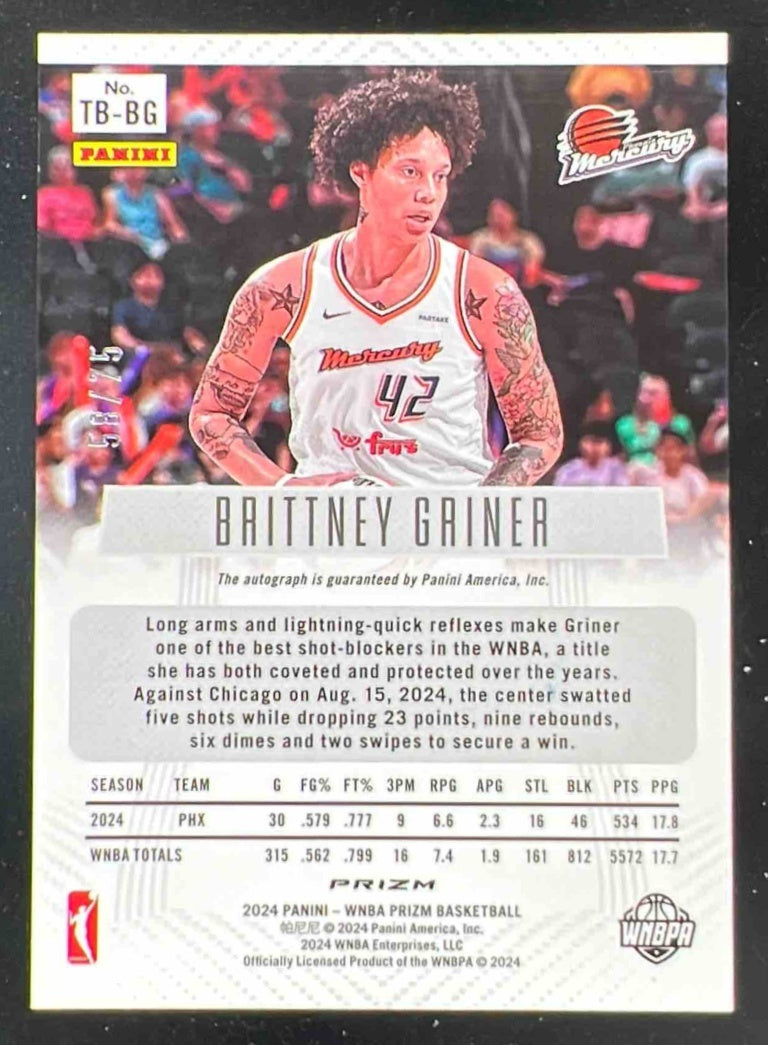 2024 Panini WNBA Prizm Throwback Blue Prizm #TB-BG Brittney Griner Auto /75