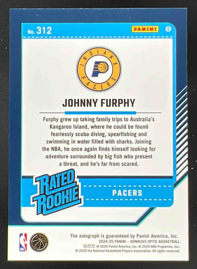 2024-25 Panini Donruss Optic Rated Rookies Signatures #312 Johnny Furphy RC Auto