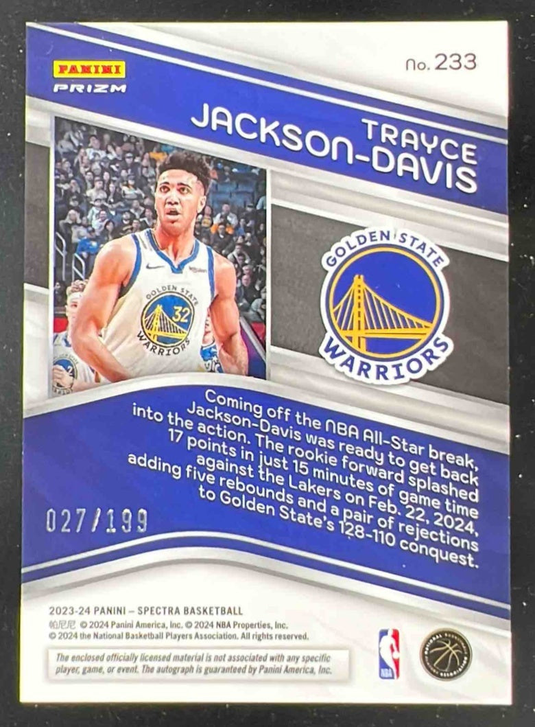 2023-24 Panini Spectra #233 Trayce Jackson-Davis Autograph RC Auto /199