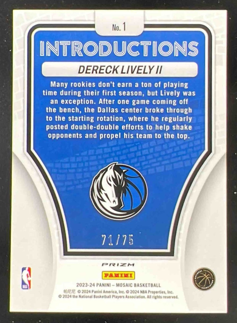 2023-24 Panini Mosaic Introductions Mosaic Teal #1 Dereck Lively II RC /75