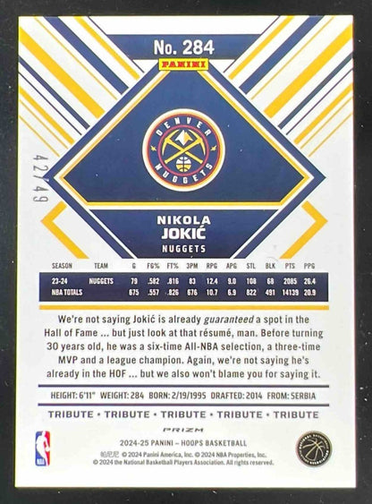 2024-25 Panini Hoops Blue Prizm Premium #284 Nikola Jokic Hoops Tribute /49