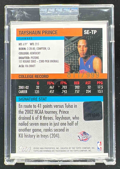 2002-03 Bowman Signature Edition Parallel #SE-TP Tayshaun Prince RC Auto /999