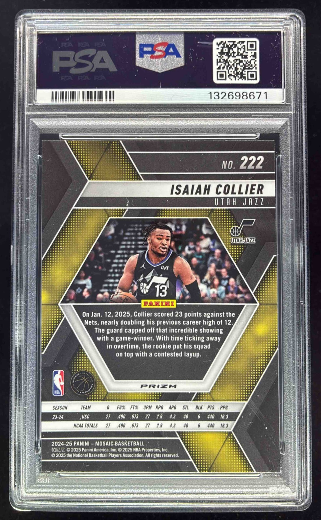 2024-25 Panini Mosaic Genesis Mosaic #222 Isaiah Collier RC PSA 10
