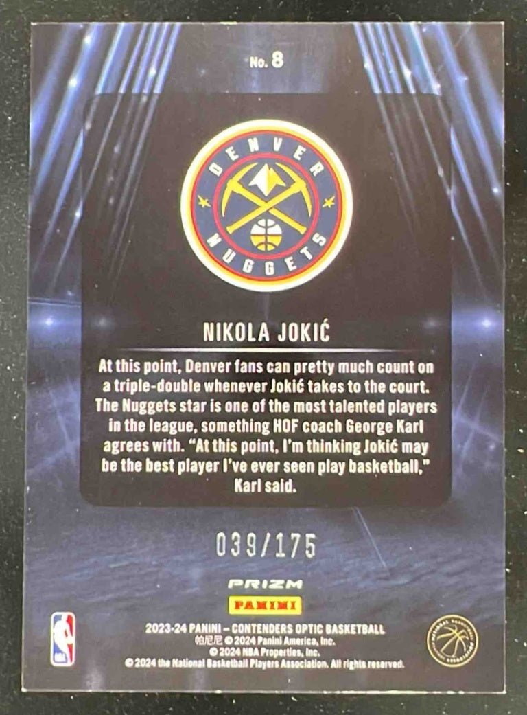 2023-24 Panini Contenders Optic VIP's Red Cracked Ice #8 Nikola Jokic /175