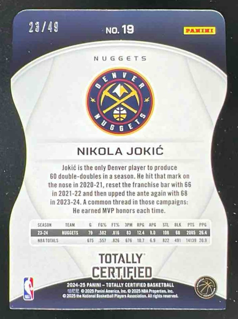 2024-25 Totally Certified Purple Die-Cut Platinum Mirror #19 Nikola Jokic /49
