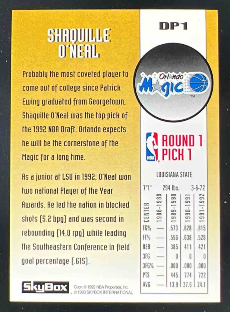 1992-93 Skybox Draft Picks #DP1 Shaquille O'Neal RC