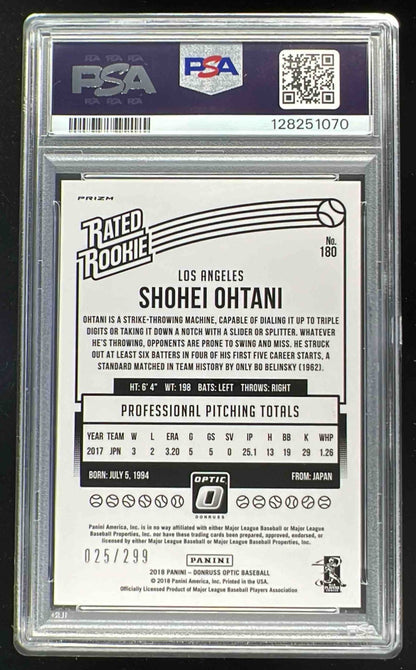 2018 Chronicles Optic Rated Rookies Aqua #180 Shohei Ohtani RC Rookie /299 PSA 9