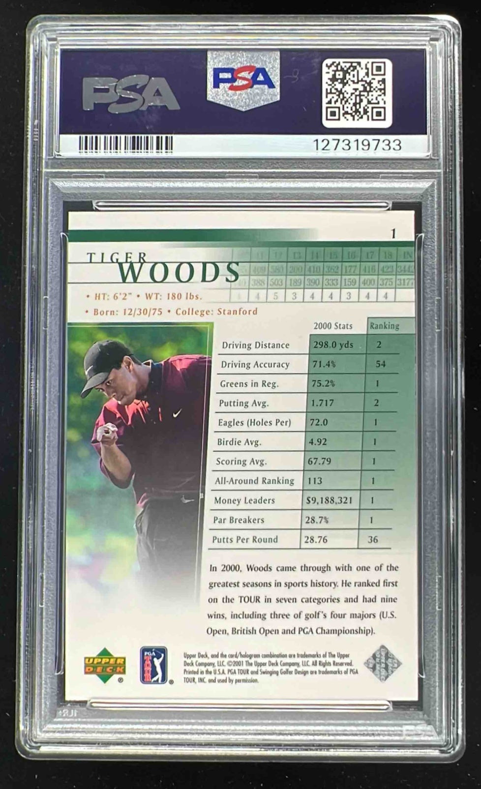 2001 Upper Deck #1 Tiger Woods RC PSA 10