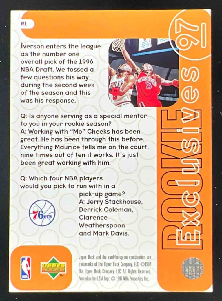 1996-97 Upper Deck Rookie Exclusives #R1 Allen Iverson RC