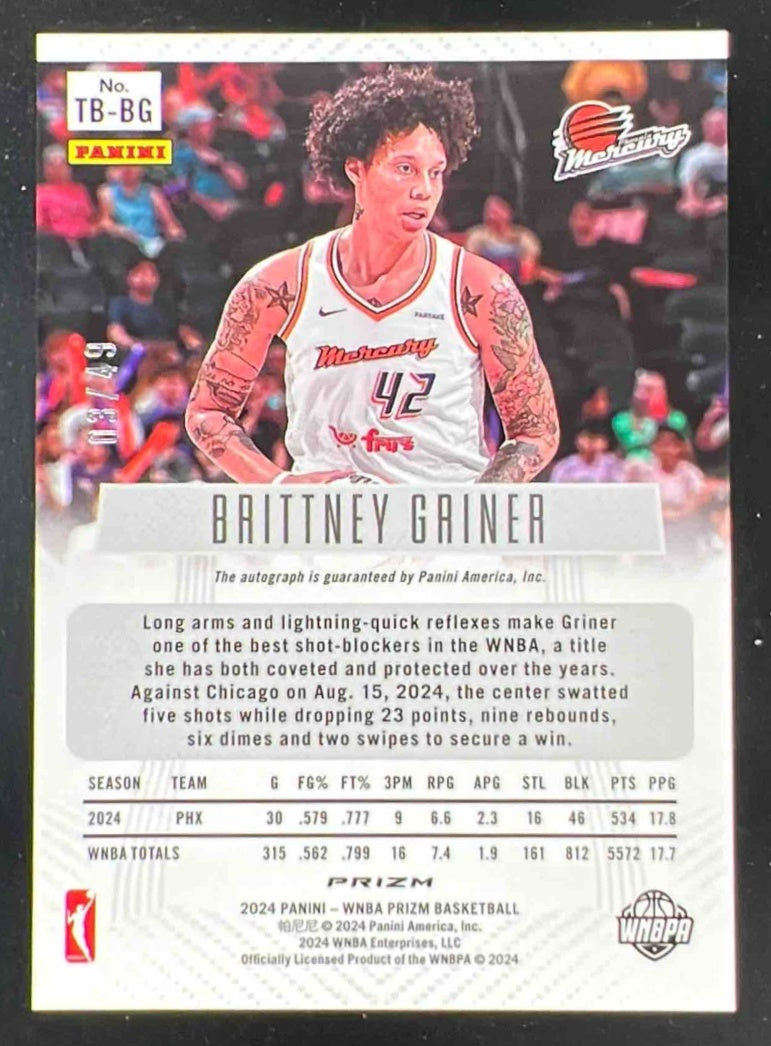 2024 Panini WNBA Prizm Throwback Purple Prizm #TB-BG Brittney Griner Auto /49