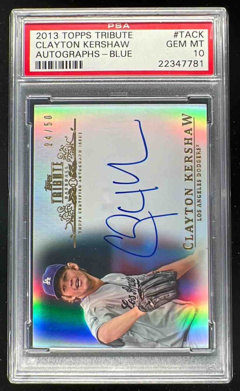 2013 Topps Tribute Autographs Blue #TA-CK Clayton Kershaw Auto /50 PSA 10