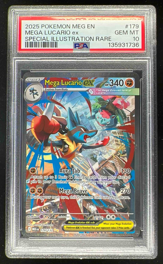 2025 Pokemon Mega Evolution #179/132 Mega Lucario ex Special Rare PSA 10