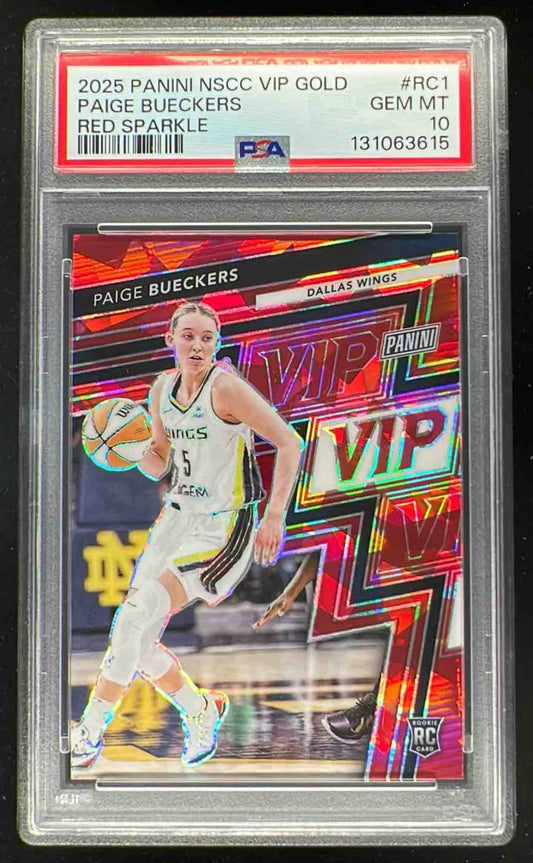 2025 Panini NSCC VIP Gold Packs Red Sparkle #RC1 Paige Bueckers RC /99 PSA 10