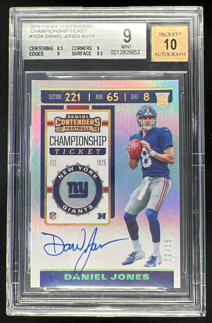 2019 Panini Contenders Championship Ticket #102 Daniel Jones RC Auto /15 BGS 9