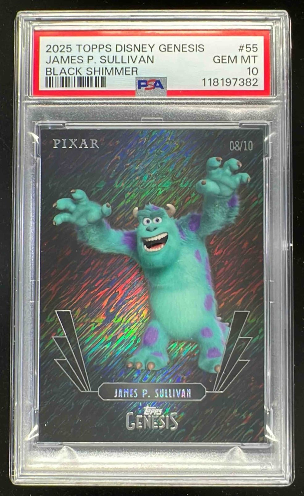 2025 Topps Disney Genesis Black Shimmer #55 James P Sullivan /10 PSA 10