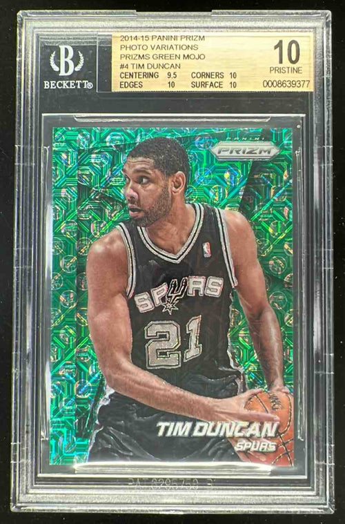 2014-15 Panini Prizm Photo Variation Green Mojo #4 Tim Duncan /25 BGS 10