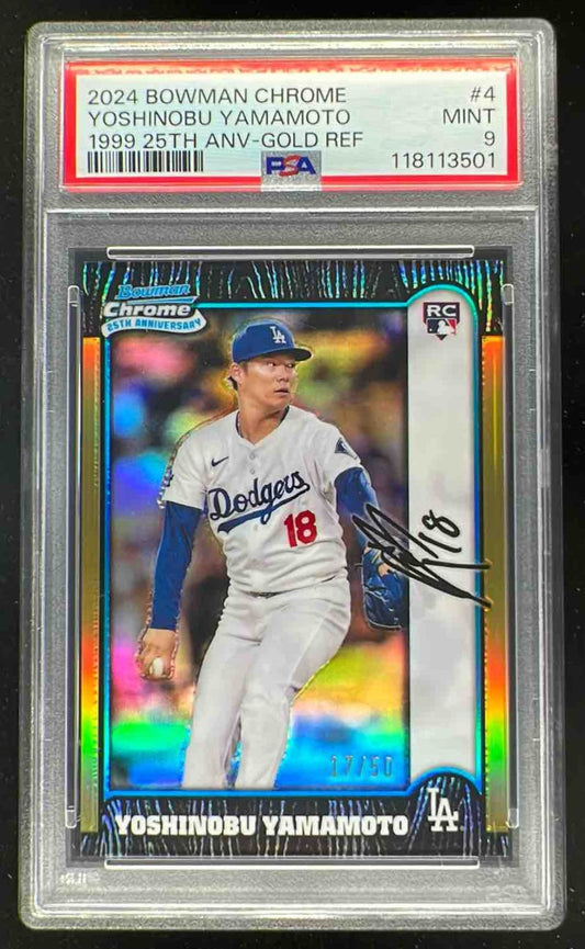 2024 Bowman Chrome 1999 25th Anniversary Gold Yoshinobu Yamamoto RC /50 PSA 9