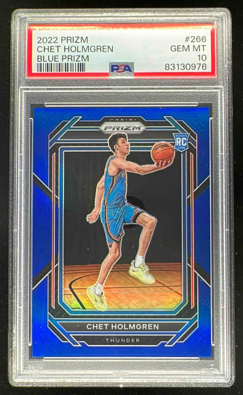 2022-23 Panini Prizm Prizms Blue #266 Chet Holmgren RC /199 PSA 10